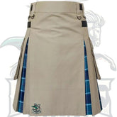 Beige Hybrid Utility Kilt for Men – US Navy Tartan Inner Pleats | 4 Strap Modern Scottish Design by BattleOfKilts